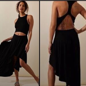 Free People Black Asymmetric Midi Dress